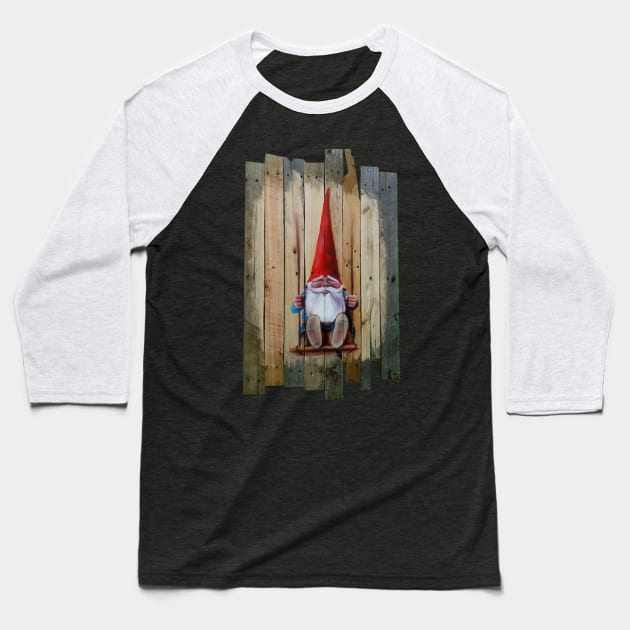 Gnome on a Swing Baseball T-Shirt by StephenBibbArt